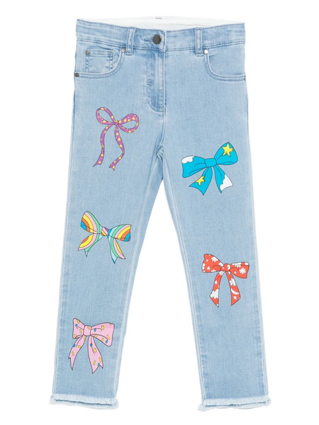  Stella Mccartney Kids Bow-print Frayed Jeans - Blue 