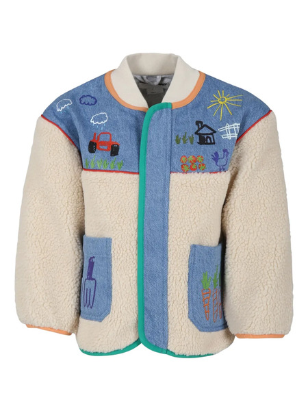 Stella Mccartney Kids Denim Trim Faux Fur Coat - Neutrals 