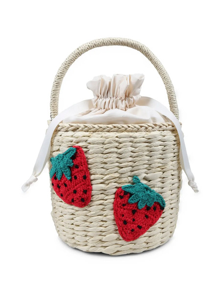  Stella Mccartney Kids Embroidered Straw Bucket Bag - Neutrals 