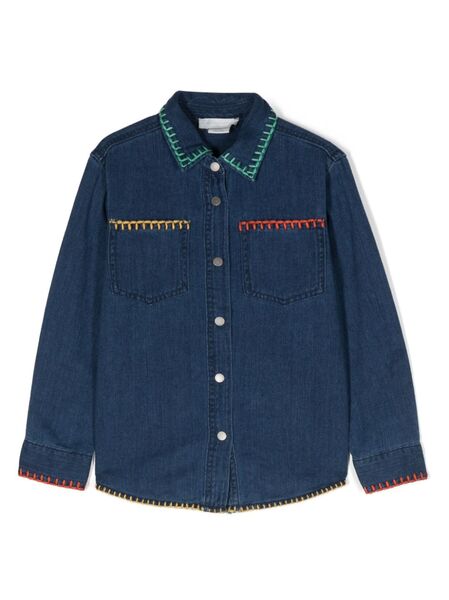 Stella Mccartney Kids Floral-patch Denim Shirt - Blue 