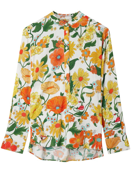  Stella Mccartney Lady Garden-print Collarless Shirt - Yellow 