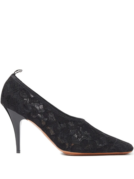  Stella Mccartney 95mm Floral-lace Squared-toe Pumps - Black 