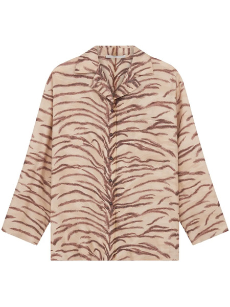  Stella Mccartney Tiger-print Silk Pajama Shirt - Neutrals 