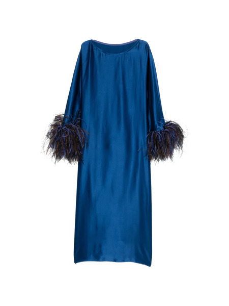  Stephan Janson Feather-trim Midi Dress - Blue 