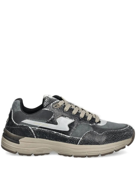  Stepney Workers Club Cracked-leather Sneakers - Grey 