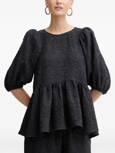  Stine Goya Puffed-sleeve Floral-effect Top - Blue 