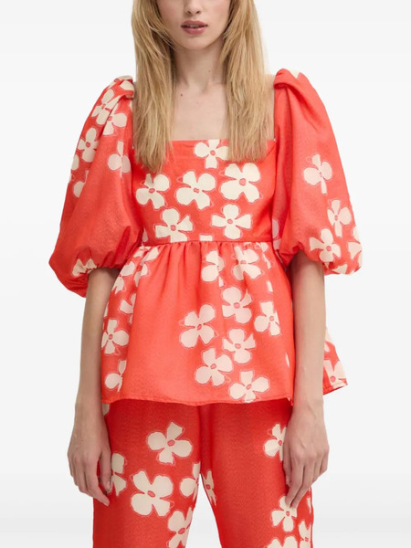  Stine Goya Square-neck Floral-pattern Blouse - Red 