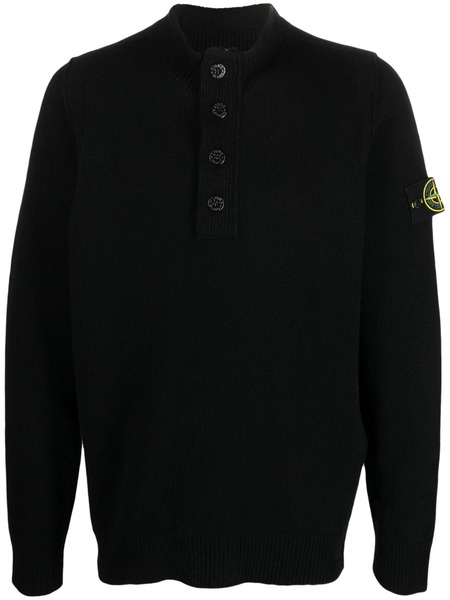  Stone Island Compass-patch Buttoned-up Jumper - Black 