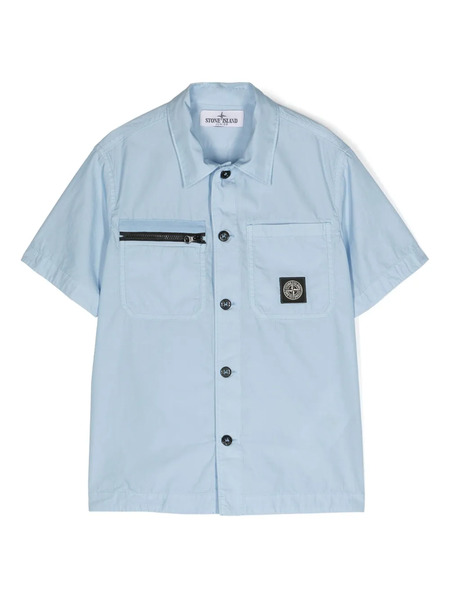  Stone Island Junior Compass-motif Poplin Shirt - Blue 