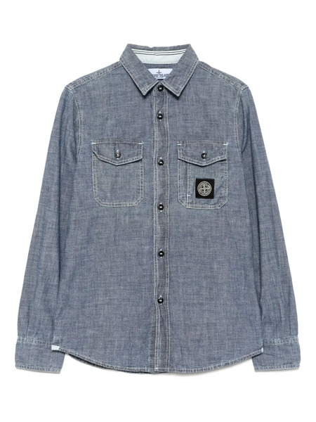  Stone Island Junior Logo Denim Shirt - Blue 