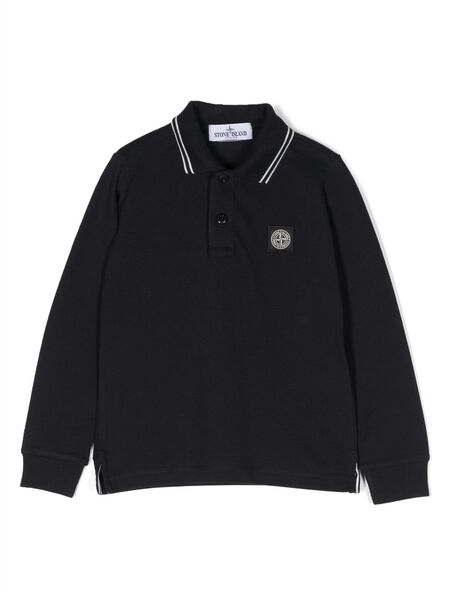  Stone Island Junior Logo-patch Long-sleeve Polo Shirt - Blue 