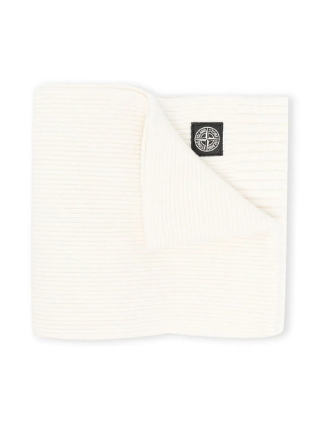  Stone Island Junior Logo-patch Ribbed-knit Scarf - White 