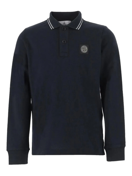  Stone Island Junior Long-sleeve Logo-patch Polo Shirt - Blue 