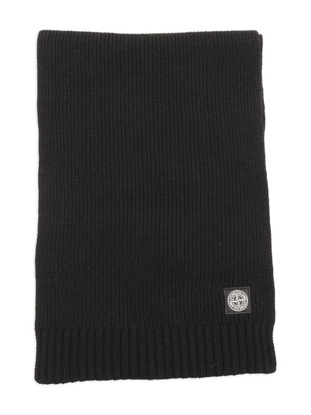  Stone Island Junior Ribbed Logo-patch Scarf - Black 