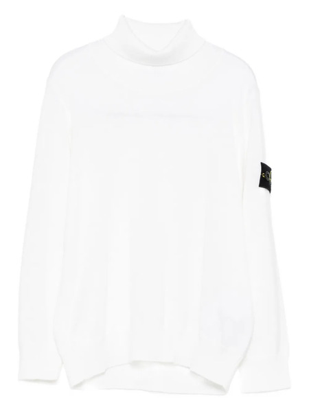  Stone Island Junior Turtleneck Logo-patch Sweater - White 