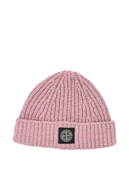  Stone Island Ribbed Logo-patch Beanie Hat - Pink 
