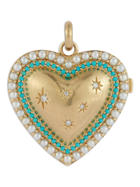  Storrow Jewelry Laney Locket Turquoise Diamond And Pearl Pendant - Gold 