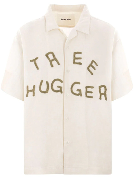  Story Mfg. Greetings Appliqué-lettering Shirt - Neutrals 