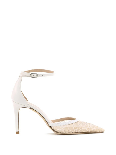 Stuart Weitzman Ankle-strap Lace Pumps - White 
