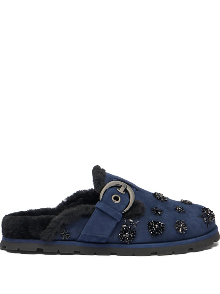  Stuart Weitzman Chrystie Shearling Buckle Mules - Blue 