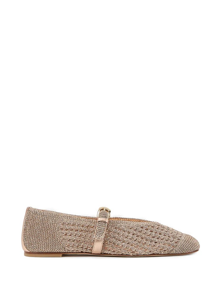  Stuart Weitzman Leora Openwork Strap Ballet Flats - Gold 
