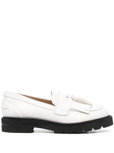  Stuart Weitzman Mila Lift Pearl Leather Loafers - White 
