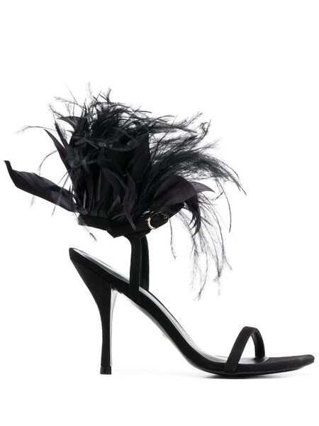  Stuart Weitzman Plume 100 Feather-trimmed Sandals - Black 