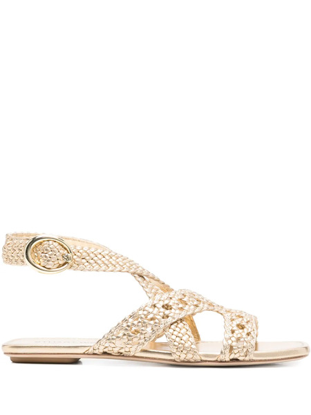  Stuart Weitzman Thea Leather Flat Sandals - Gold 