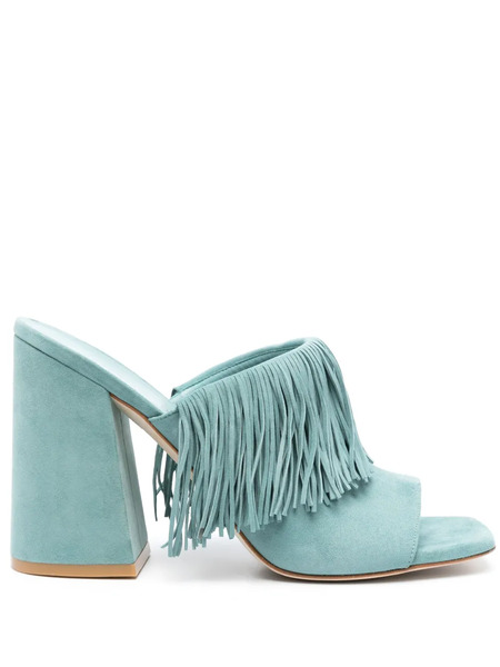  Stuart Weitzman Tia Fringe Suede Sandals - Blue 