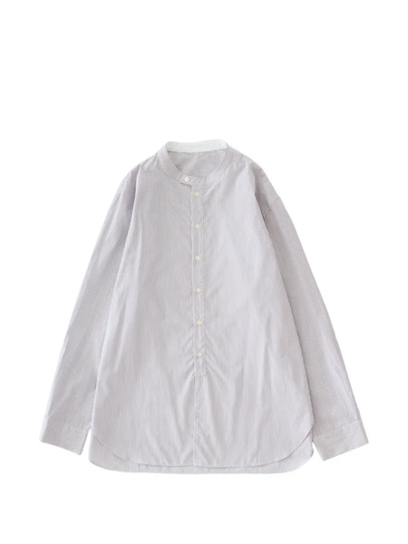  Studio Nicholson Nick Shadow Stripe Grandad Collar Shirt - White 