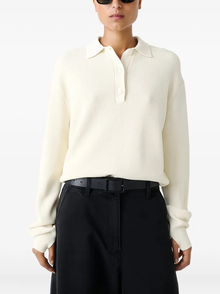  Studio Nicholson Ribbed Polo Top - White 