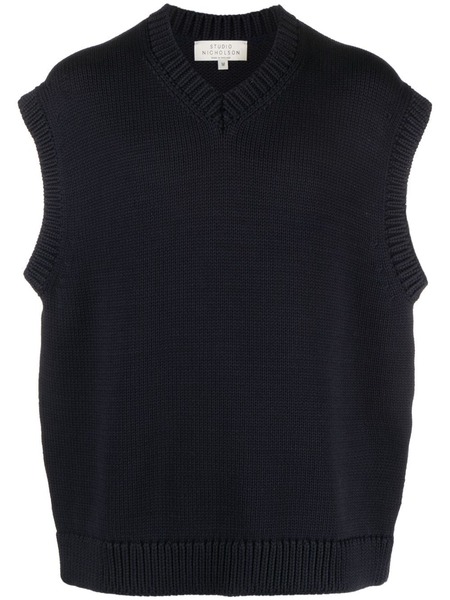  Studio Nicholson V-neck Cotton-blend Knitted Vest - Blue 