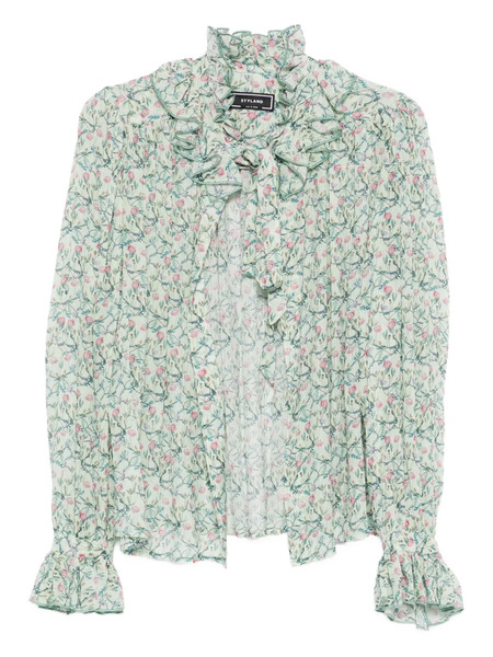  Styland Floral-print Ruffled Blouse - Green 