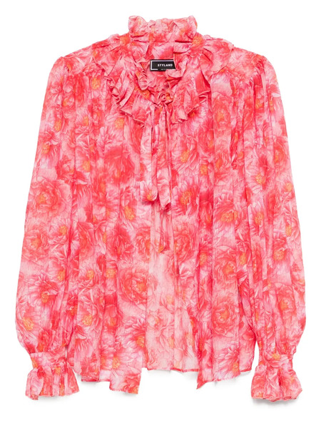  Styland Floral-print Ruffled Blouse - Pink 