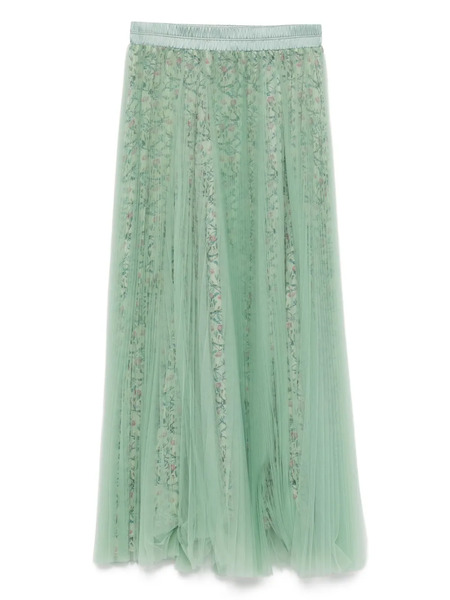  Styland Pleated Floral-print Midi Skirt - Green 