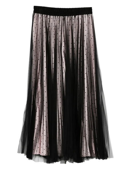  Styland Pleated Polka-dot Tulle Midi Skirt - Black 