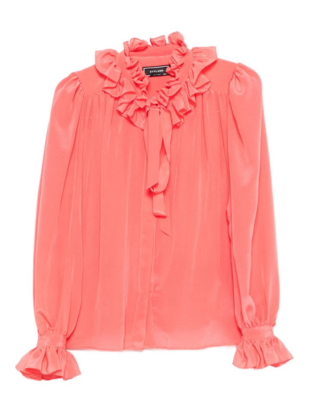  Styland Ruffled-cuff Silk Top - Pink 