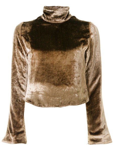  Sulvam Velvet Cropped Sweatshirt - Brown 