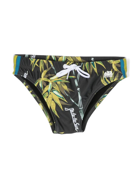  Sundek Leaf-print Drawstring Swim Trunks - Green 