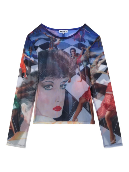  Sunnei Brigitte-print Sheer Top - Blue 