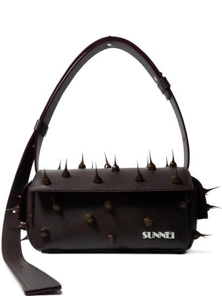  Sunnei Small Spiky Labauletto Leather Shoulder Bag - Brown 