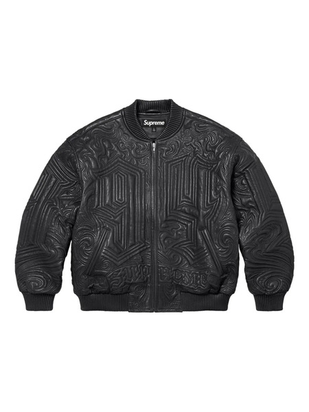  Supreme Embroidered Leather Jacket - Black 