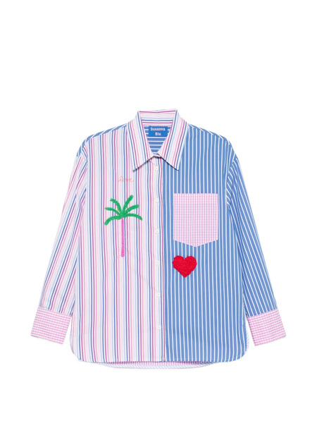  Susanna Blu Striped Embroidered Shirt - Blue 