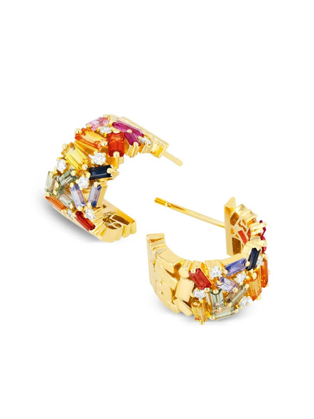  Suzanne Kalan 18k Yellow Gold Frenzy Rainbow Sapphire Mini Hoops 