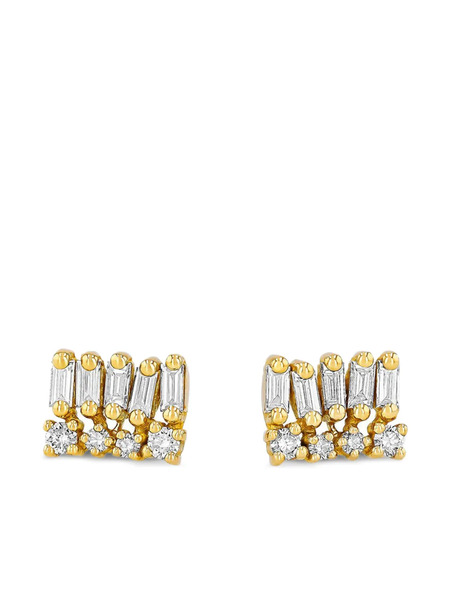  Suzanne Kalan 18k Yellow Gold Short Stacked Mixed Diamond Stud Earrings 