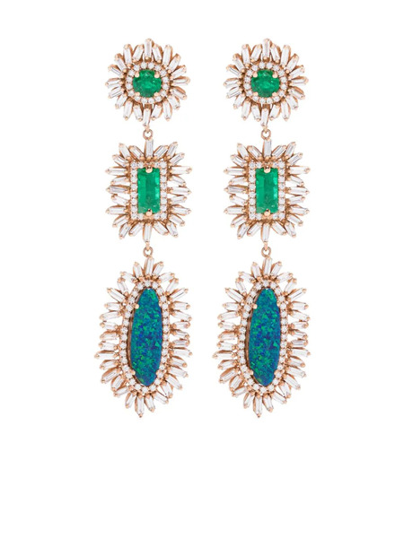  Suzanne Kalan 18kt Rose Gold Emerald And Diamond Earrings 