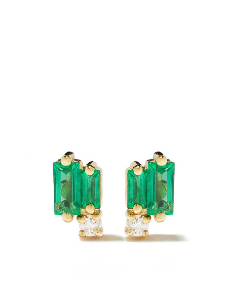  Suzanne Kalan 18kt Yellow Gold Fireworks Emerald And Diamond Studs 