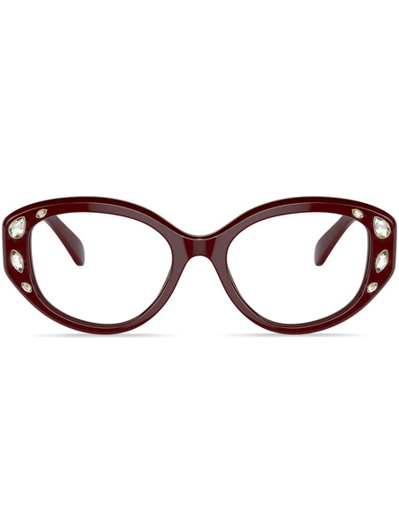  Swarovski Eyewear Crystal-embellished Oval-frame Glasses - Red 
