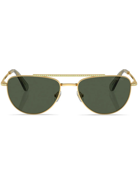  Swarovski Eyewear Pavé Crystal-embellished Pilot-frame Sunglasses - Gold 