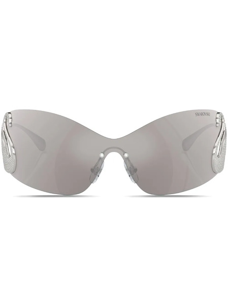  Swarovski Eyewear Swan-appliqué Shield-frame Sunglasses - Silver 